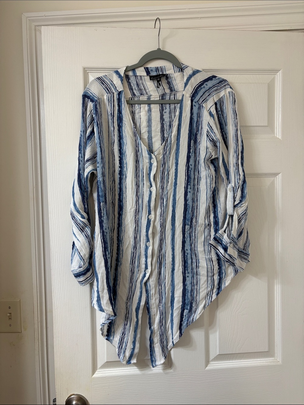 Casual Blue & White Striped Button-Down Shirt